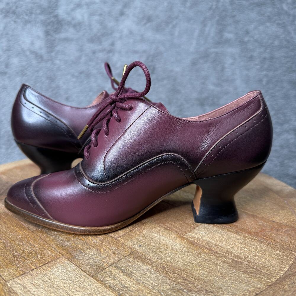 American Duchess Londoner Edwardian Oxfords Cherry Purple US 5 Leather Heels - Picture 2 of 9